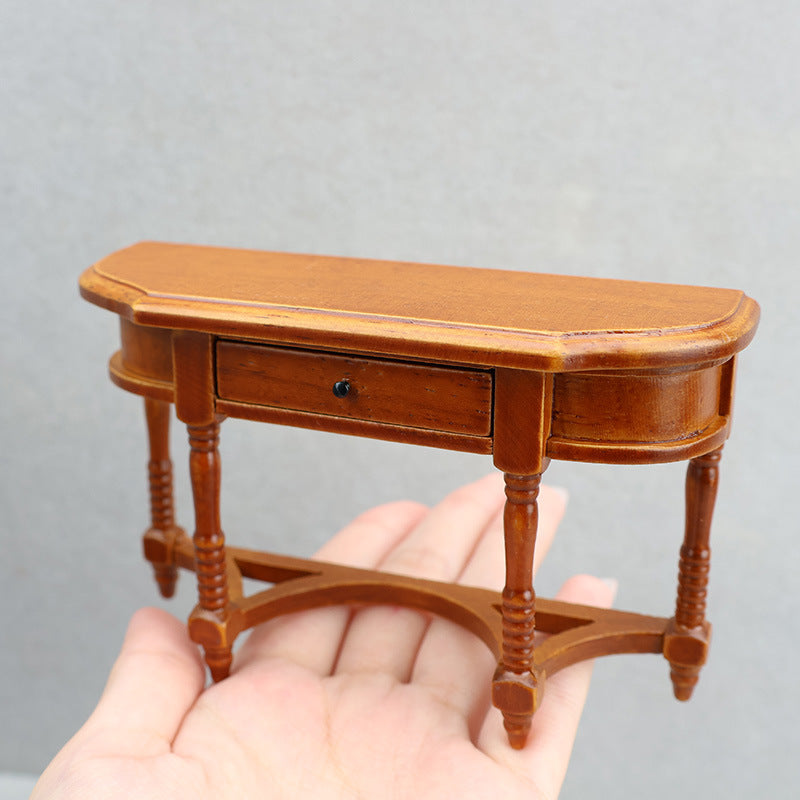 European Retro Semi-circular Dining Table Home Decor Chestnut Color