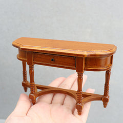 European Retro Semi-circular Dining Table Home Decor Chestnut Color