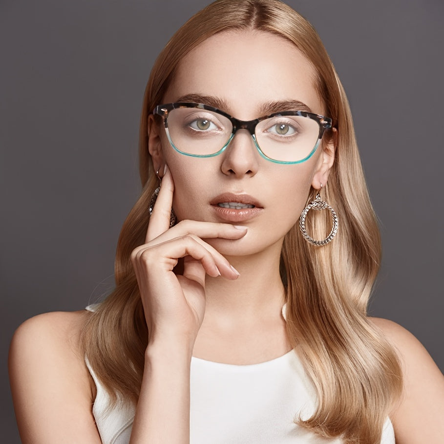 Pattern Print Reading Glasses Light Blocking Spring Hinge Eyeglasses