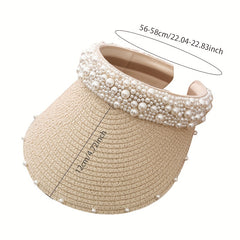 Faux Pearl Visor Hat Straw Sun Hat UV Protection Beach Hat