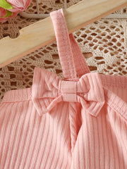 Bowknot Decor Outfit 2pcs Off Shoulder Top & Striped Pants Set