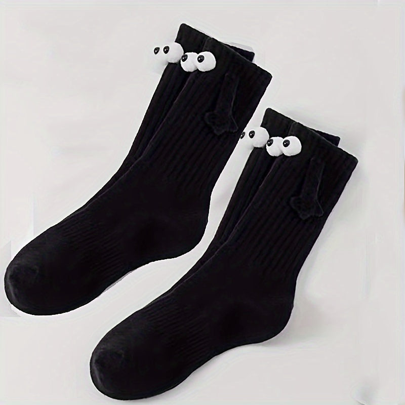 Hand In Hand & Cartoon Eyes Women's Socks - 2 Pairs