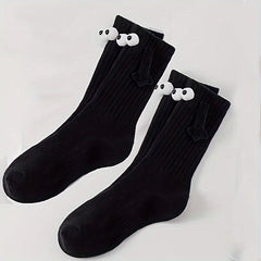 Hand In Hand & Cartoon Eyes Women's Socks - 2 Pairs