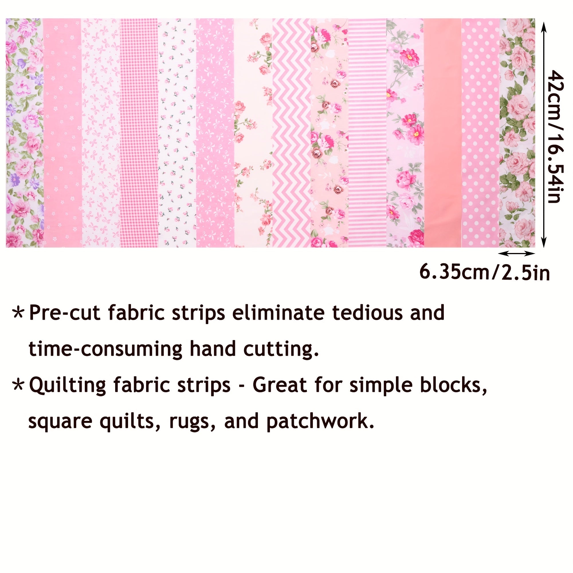 42pcs Fabric Strips Rose Floral Bows & Polka Dot Print Quilting Supplies