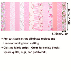 42pcs Fabric Strips Rose Floral Bows & Polka Dot Print Quilting Supplies