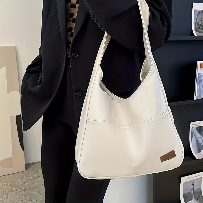 Retro Casual Hobo Bag Large Capacity Solid PU Shoulder Bag Women's Tote Bag