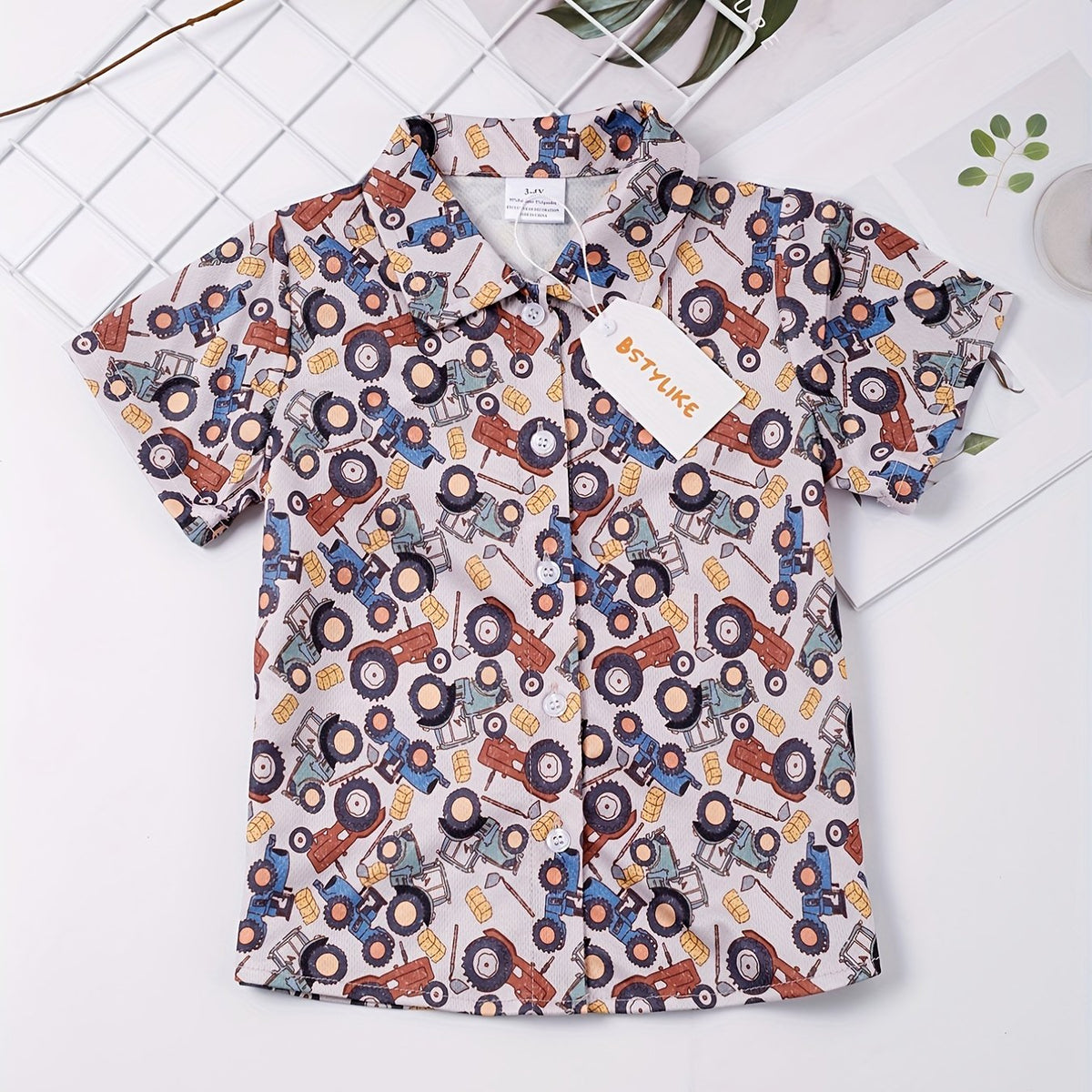 Boys Tractor Short Sleeves Button Down Shirt Tops Casual
