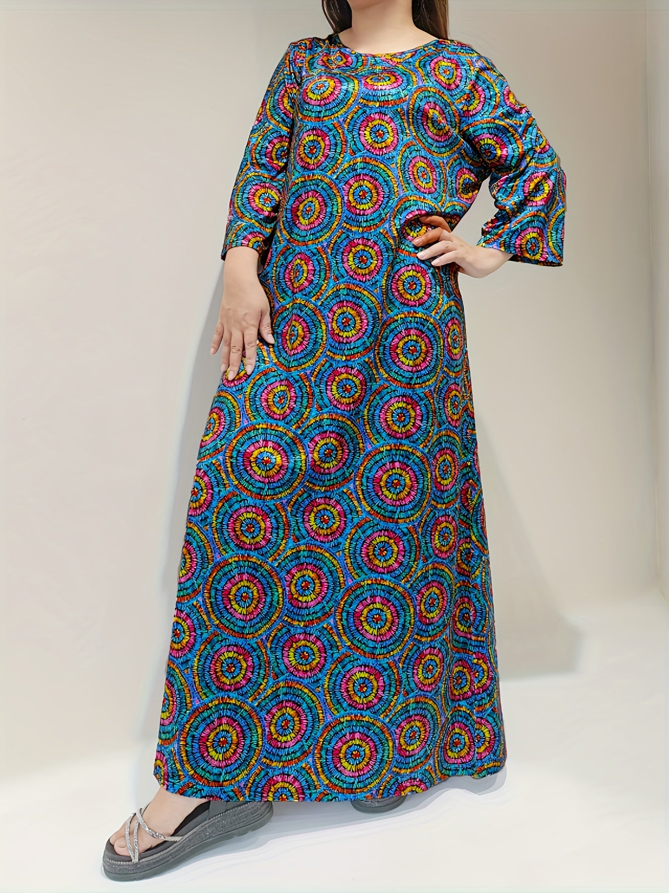  Casual Lounge Dress Women's Plus Allover Print Long Sleeve