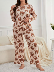  Bear Print Long Sleeve Pajama Set