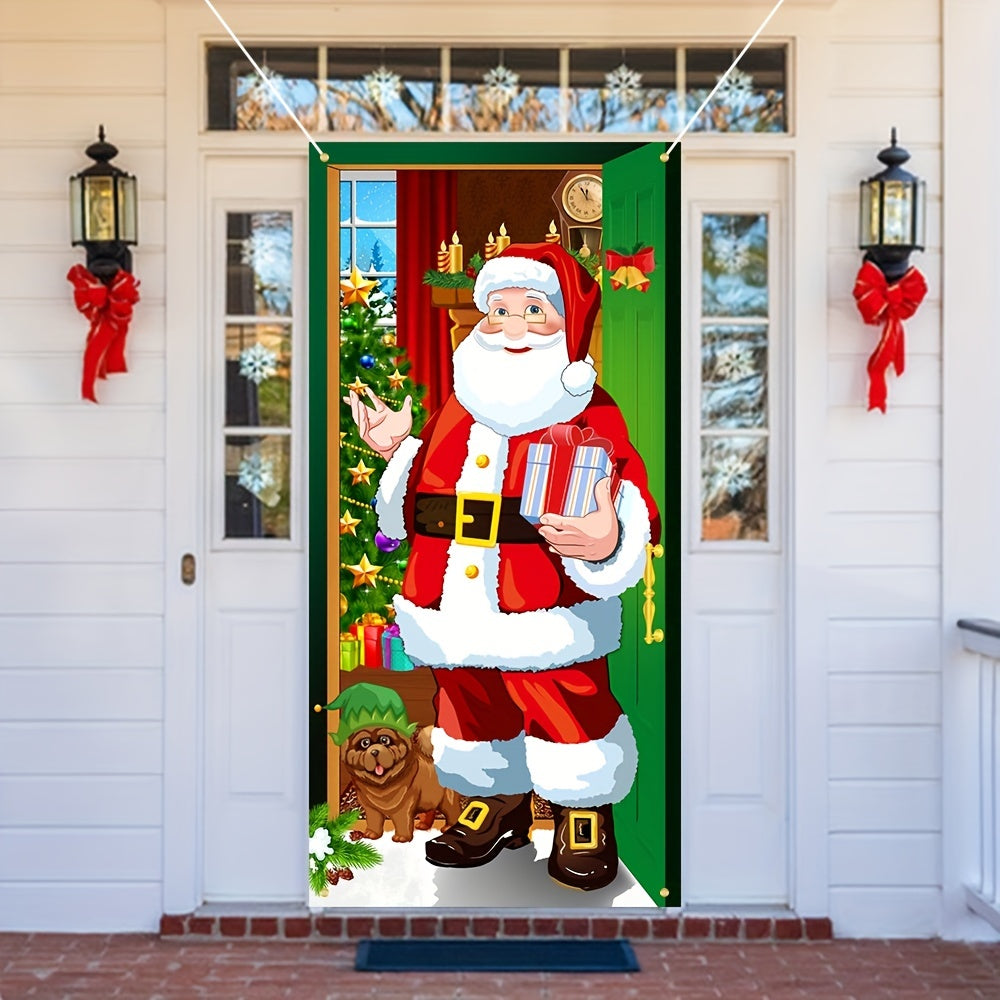 Christmas Polyester Door Curtain Flag Retro Santa Claus Decoration