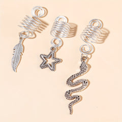 Alloy Spiral Hair Ring Star Leaf Tassel Dreadlock Hair Ring Boho Style Braids