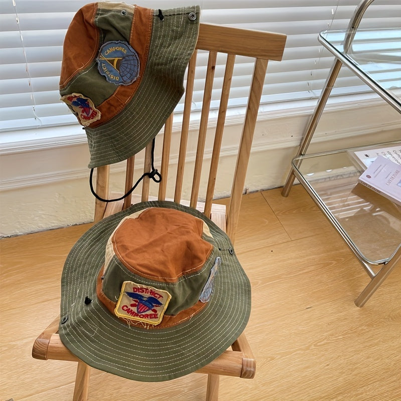 Dark Green Colorblock Bucket Hat Double-sided Sun Hat