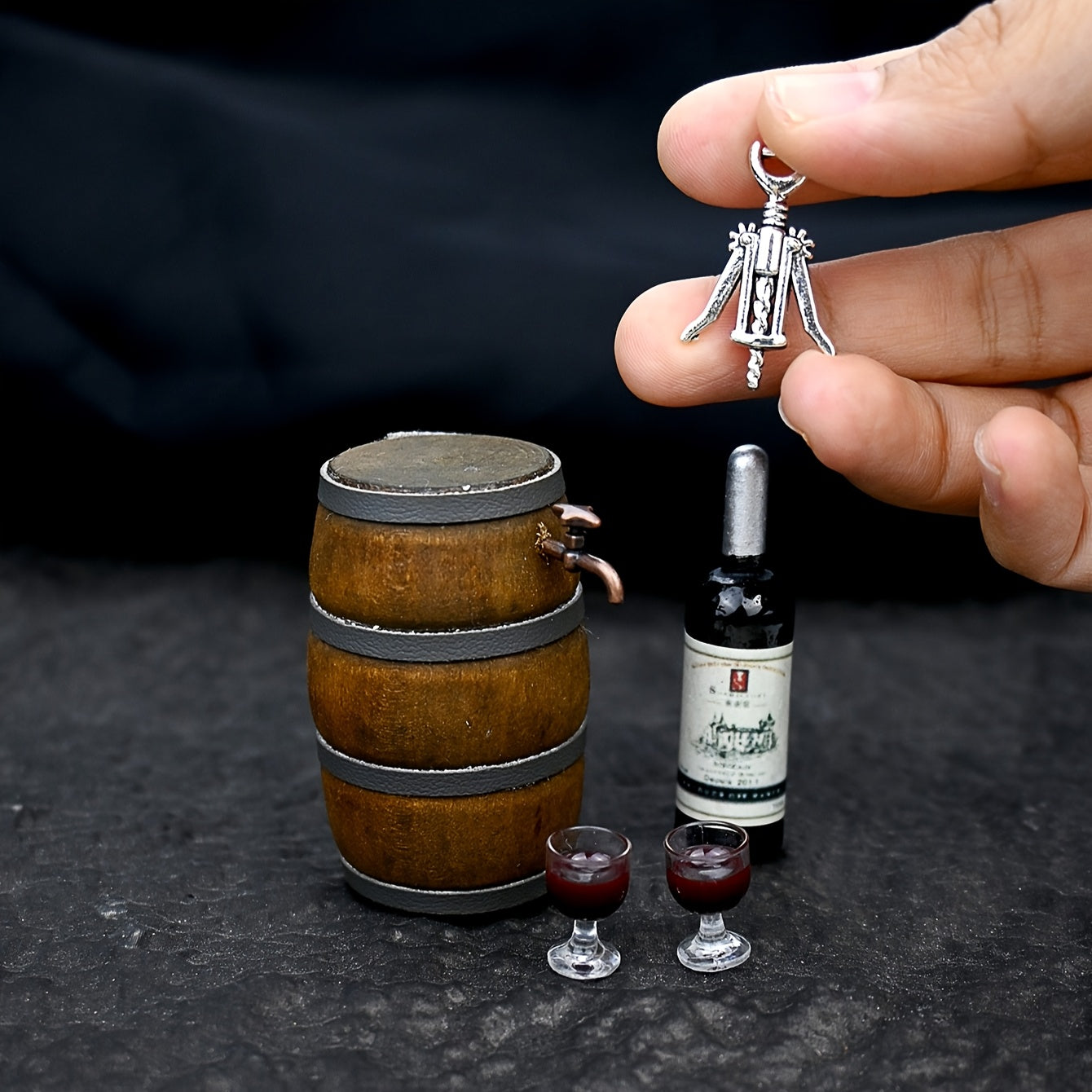 Micro Wine Scene Ornament Micro Oak Barrel Dollhouse Accessories