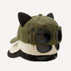 Cat Ears Baseball Cap with Sunglasses - Women's Streetwear Hat