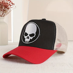 Skull Embroidery Mesh Trucker Hat Hip Hop Adjustable Baseball Cap Uni