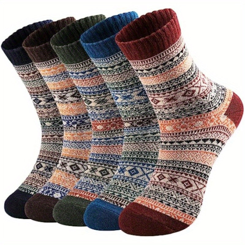2 Pairs Geometric Pattern Socks Ethnic Style Mid Tube Women's Stockings