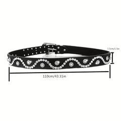 Rhinestone Leather Belt for Women Men