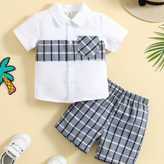 Boys Plaid Shirt & Shorts Set