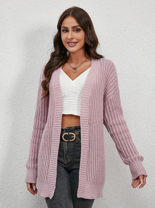  Ribbed Long Sleeve Open Front Knit Cardigan