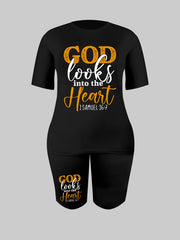  Art Letter Print Tee & Shorts Set