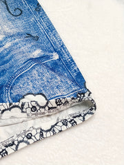 Women's Plus Denim & Floral Print High Rise Skinny Shorts