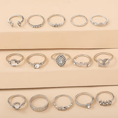 Vintage Rhinestone Stackable Ring Set for Women Girls