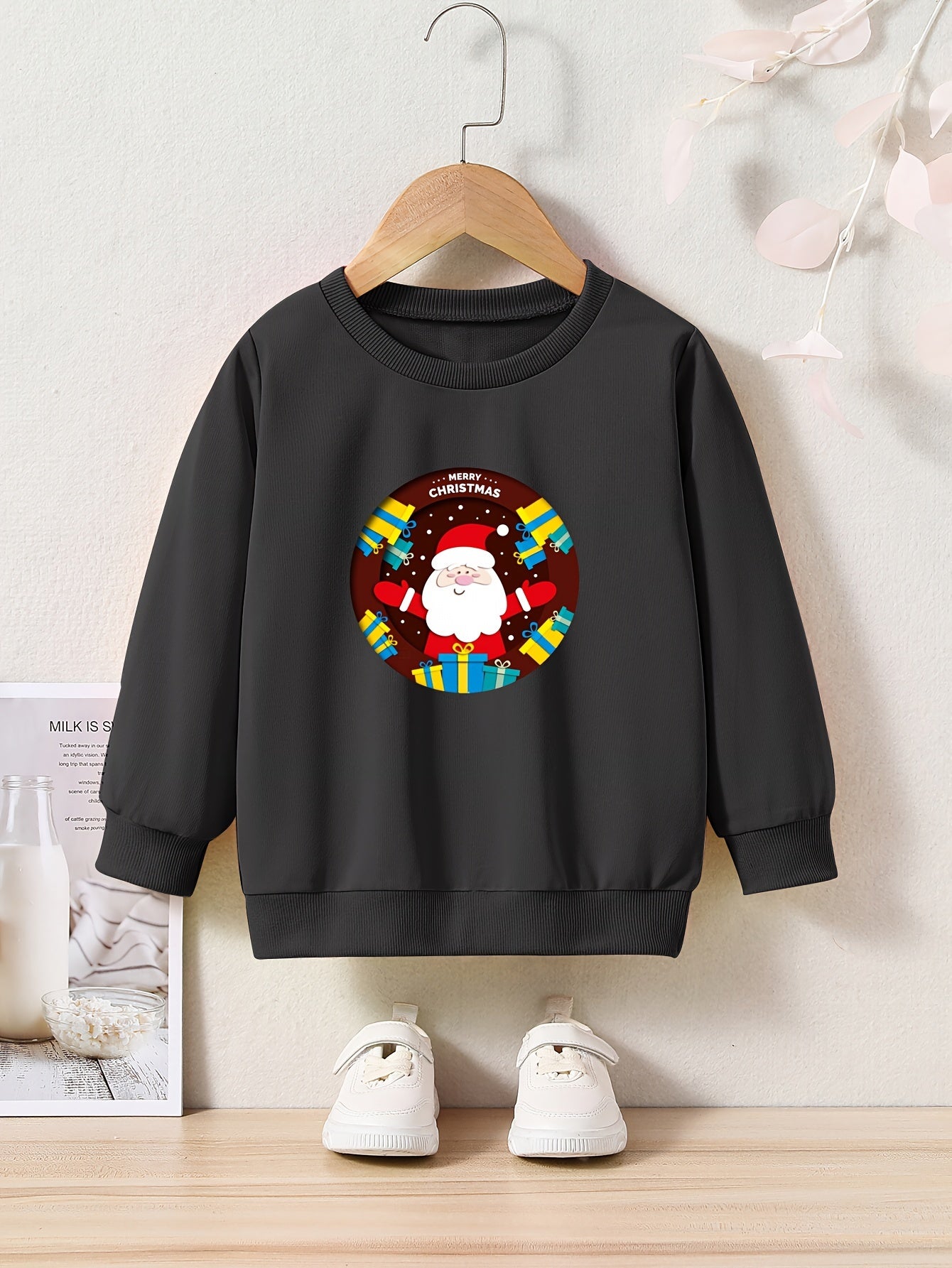 Christmas Santa Graphic Crew Neck Long Sleeve Sweatshirt Kids