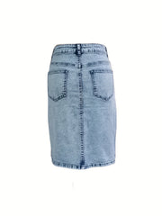 High Stretch Denim Skirt with Split Pockets