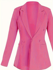  Solid Long Sleeve Blazer Lapel Collar Button Decor