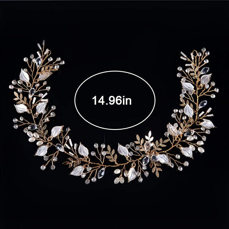 Pearl Rhinestone Leaf Head Piece Wedding Bridal Hair Accessory