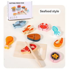 Wooden Play Kitchen Cutting Set Toy Realistic Food