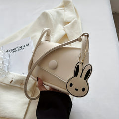 Colorblock Shoulder Bag Mini Flap Purse With Bunny Pendant