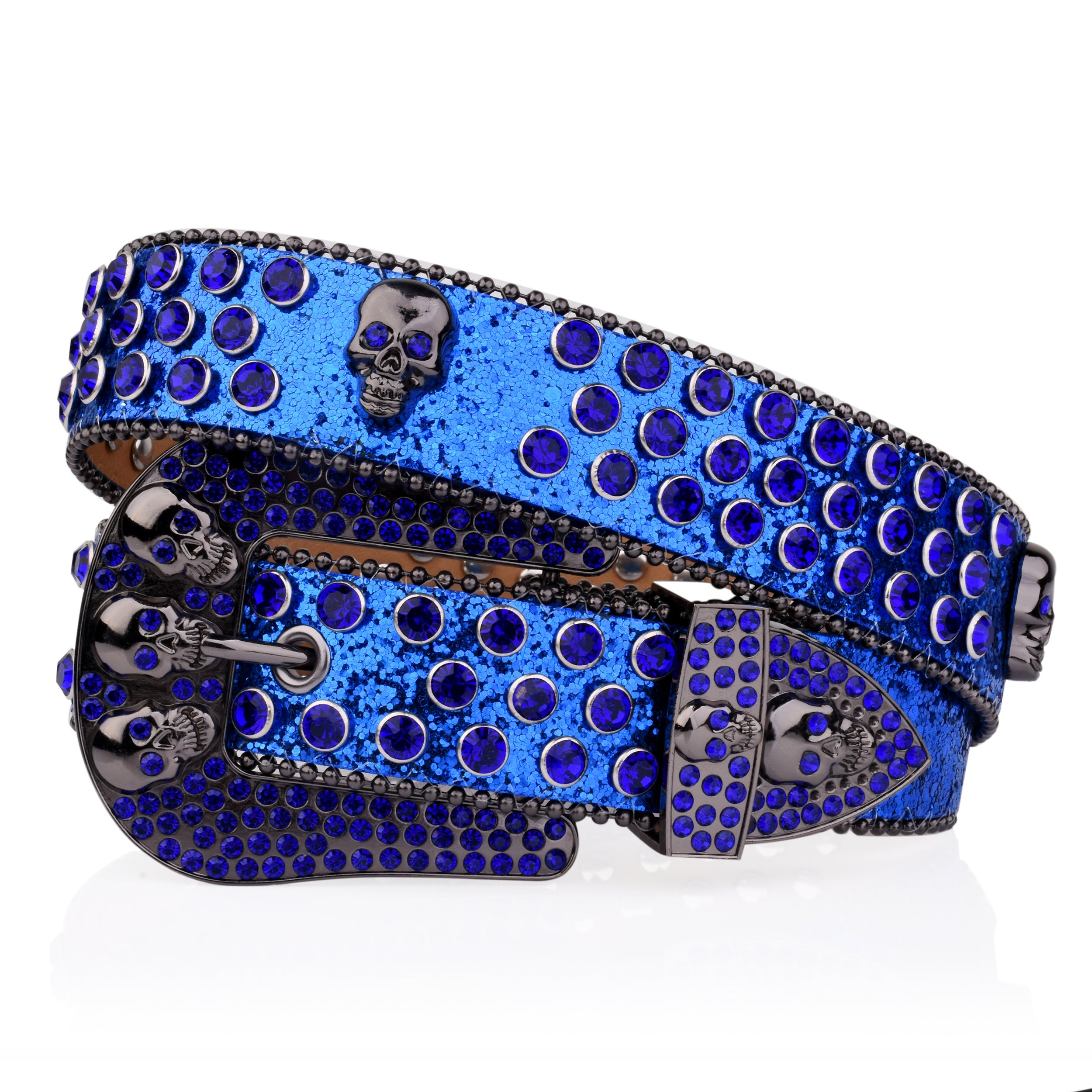 Dark Skull Rivet Belt Rhinestone Decor Glitter PU Belt Hip Hop Jeans Pants Belt