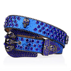 Dark Skull Rivet Belt Rhinestone Decor Glitter PU Belt Hip Hop Jeans Pants Belt
