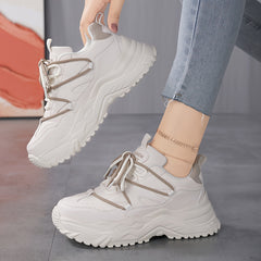 Women's Faux Leather Chunky Sneakers Casual Lightweight Running Shoes