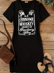  Women's V-Neck Letter Print Tee Dress