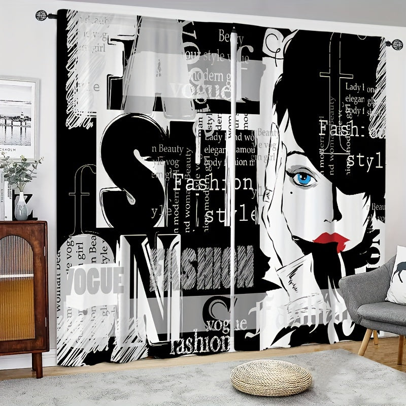 2pcs Woman Curtain Living Room Bedroom Office Decor