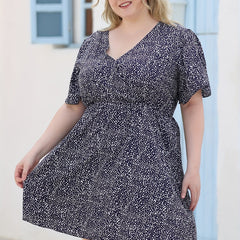  Dot Print V Neck Dress With Pockets
