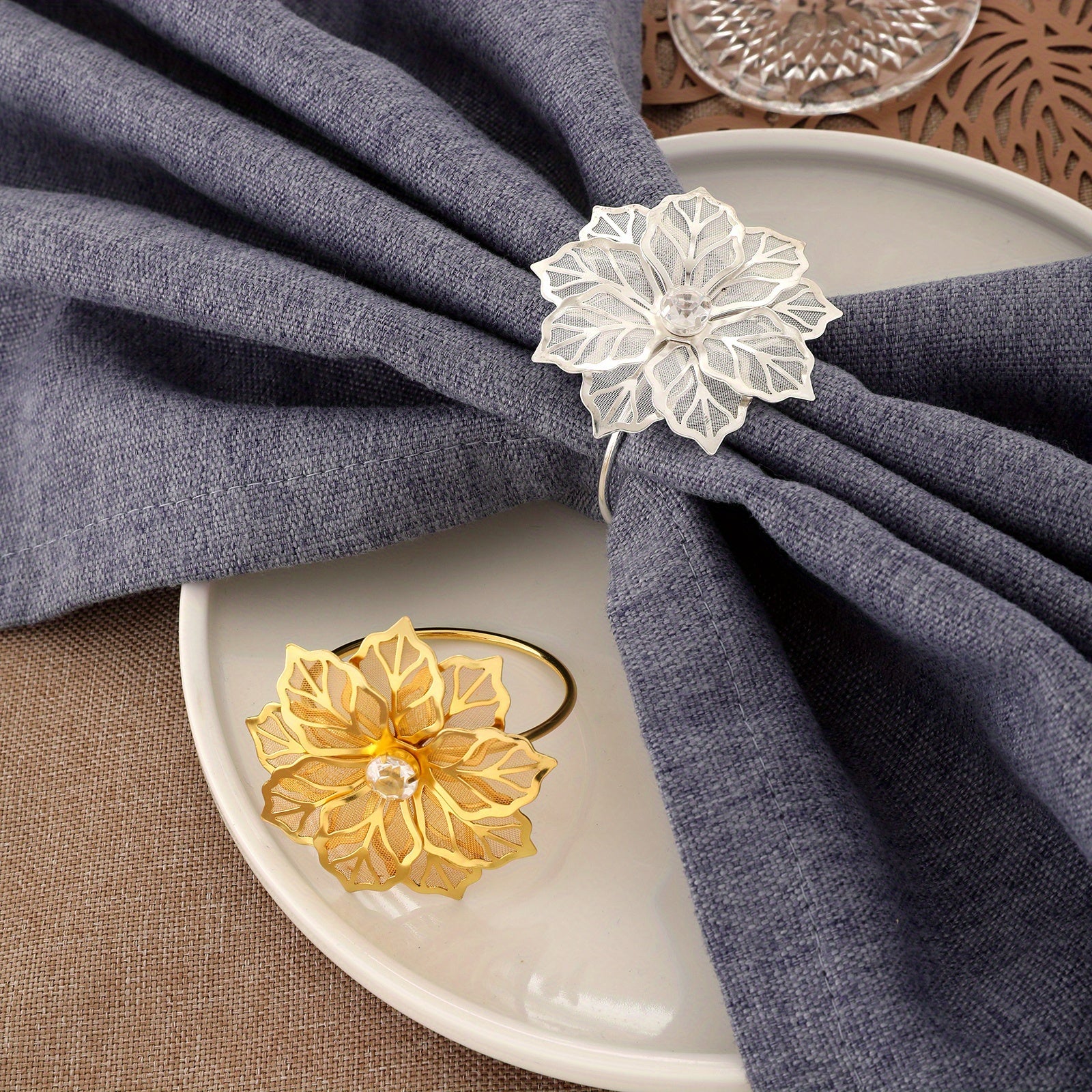 6pcs Farmhouse Style Flower Napkin Rings for Table Decoration