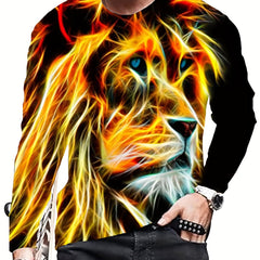 3D Lion Pattern Print Men's Graphic Crew Neck Long Sleejsons
