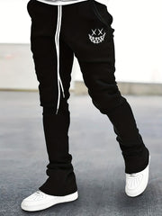 Smile Face Flare Pants Men Drawstring