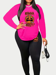  Halloween 2pcs Set Women's Plus Graphic Print Tee & Leggings Set