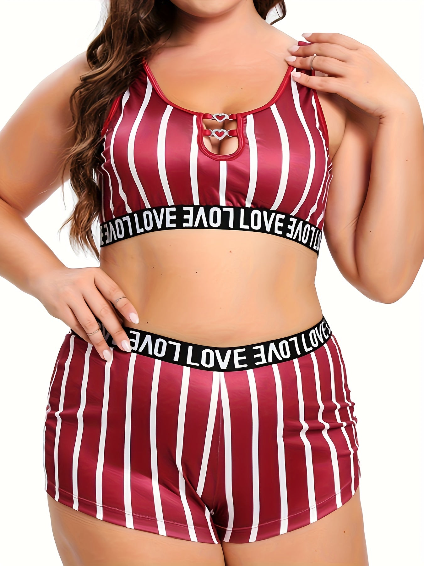  Sports Underwear Set Women's Plus Stripe Print