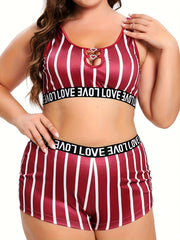  Sports Underwear Set Women's Plus Stripe Print