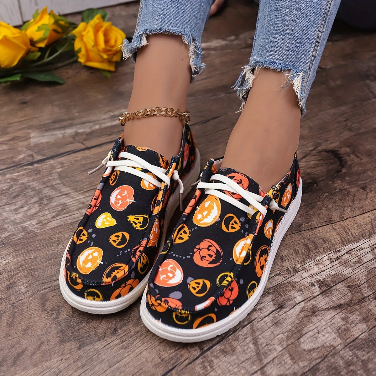 Halloween Pumpkin Pattern Flat Shoes Horror Style Sport Shoes