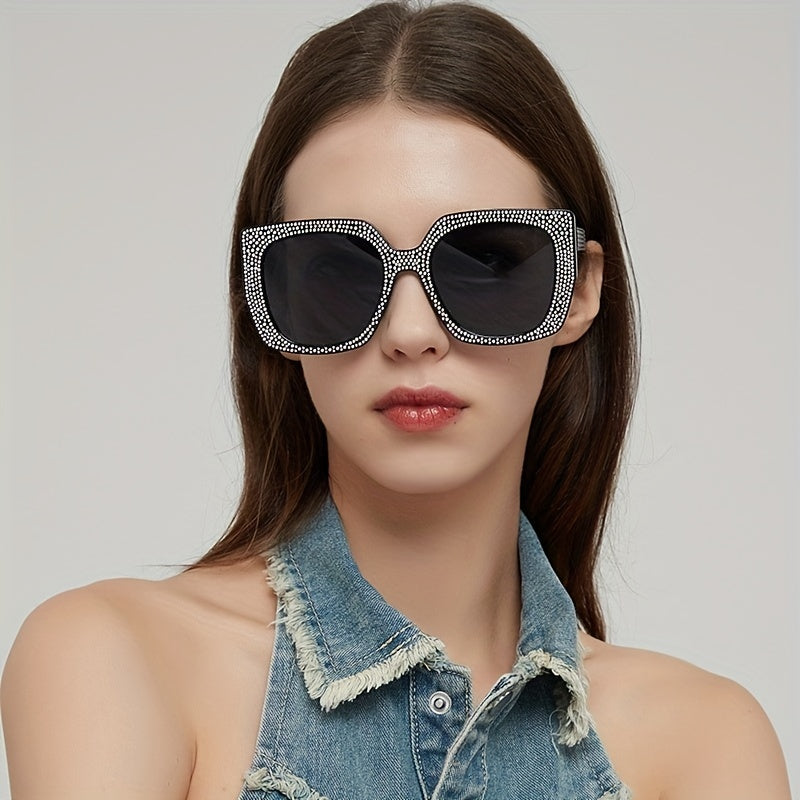 Glitter Rhinestone Sunglasses Square UV400 Sun Shades