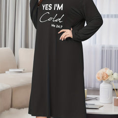  Slogan Print Long Sleeve Casual Lounge Dress