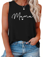  Mother's Casual Tank Top Women's Plus Letter Print Round Neck Tank Top