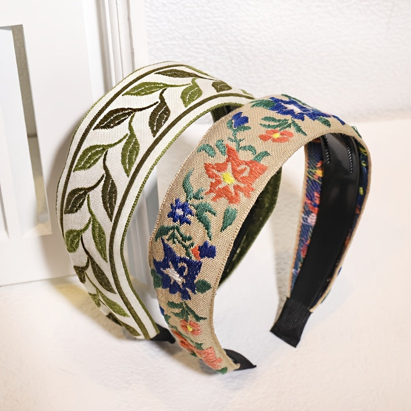 Boho Embroidery Headband Wide Hair Hoop