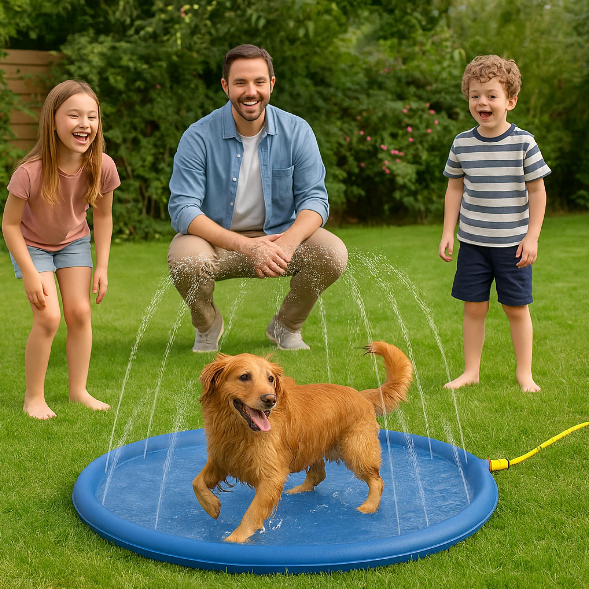 Lizzy Pet Splash Pool & Sprinkler 39in Summer Cooling Pad for Dogs